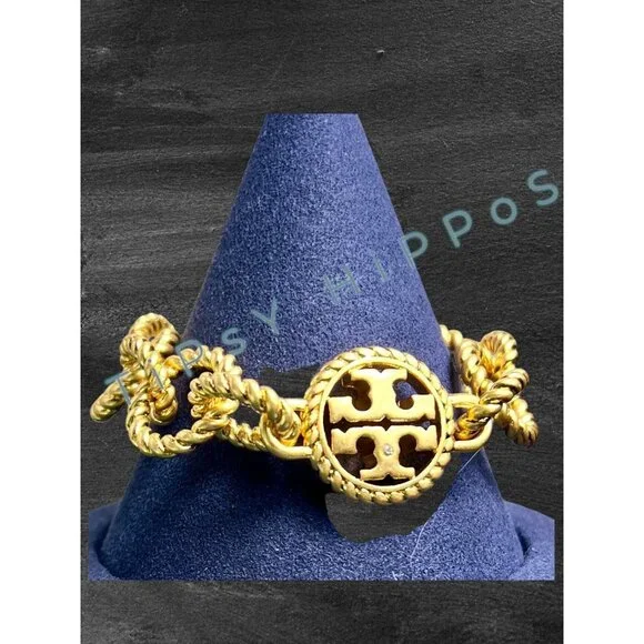 TORY BURCH Gold-Tone Chunky Rope Chain Link Bracelet With Toggle Clasp - Picture 5 of 8